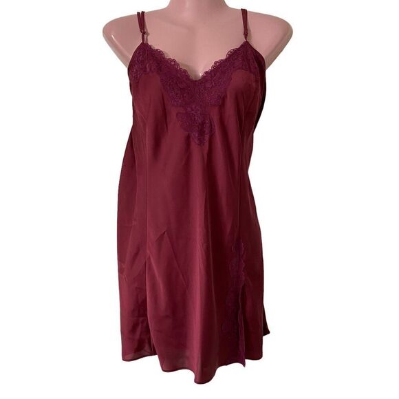 Cacique Robe Nightgown Womens Size 14 / 16 Slip Chemise Gown Set Maroon - Picture 3 of 9